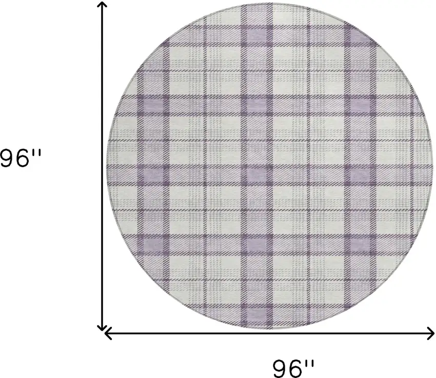 8' Lavender Purple And Gray Round Plaid Washable Indoor Outdoor Area Rug Photo 8