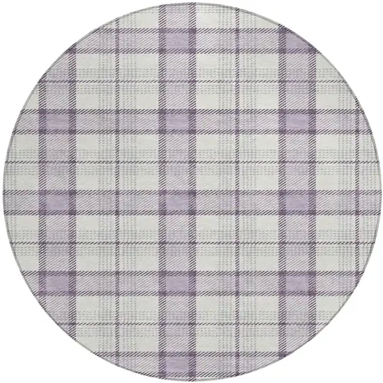 8' Lavender Purple And Gray Round Plaid Washable Indoor Outdoor Area Rug Photo 2