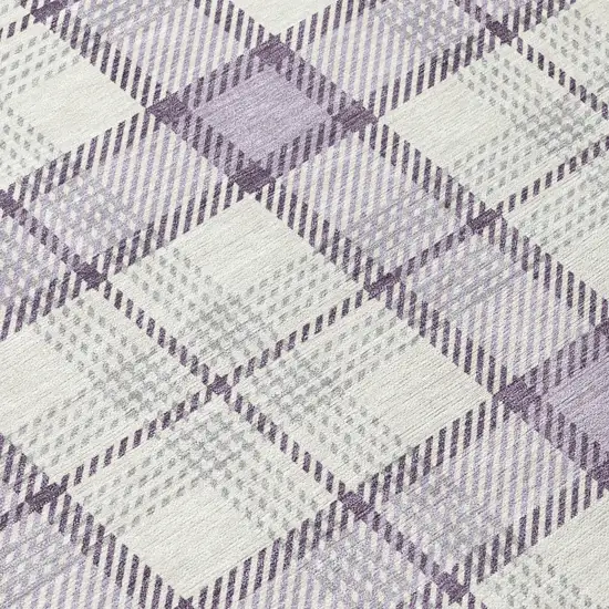 8' Lavender Purple And Gray Round Plaid Washable Indoor Outdoor Area Rug Photo 9
