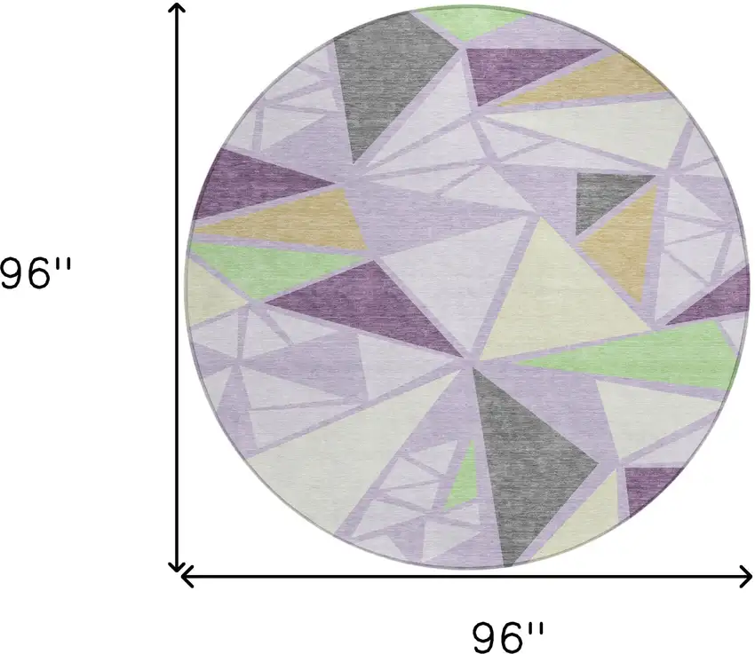 8' Lavender Purple And Green Round Geometric Washable Indoor Outdoor Area Rug Photo 3
