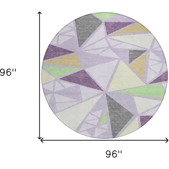 8' Lavender Purple And Green Round Geometric Washable Indoor Outdoor Area Rug Photo 3