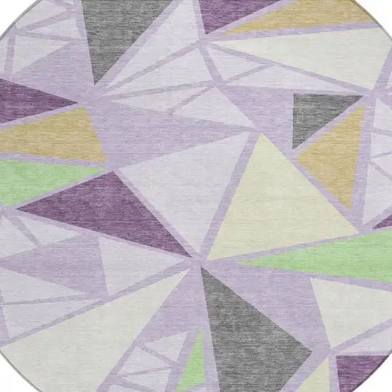 8' Lavender Purple And Green Round Geometric Washable Indoor Outdoor Area Rug Photo 4