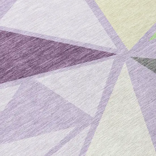 8' Lavender Purple And Green Round Geometric Washable Indoor Outdoor Area Rug Photo 8
