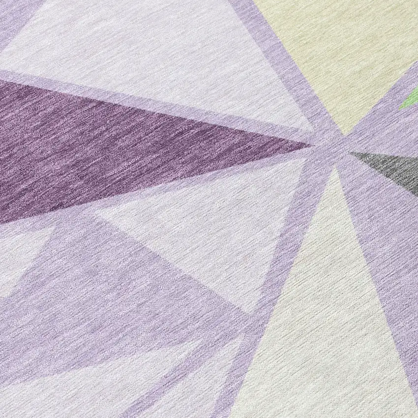 8' Lavender Purple And Green Round Geometric Washable Indoor Outdoor Area Rug Photo 8