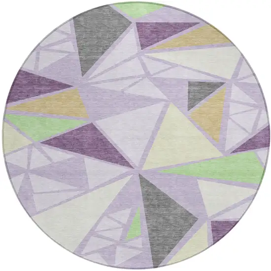 8' Lavender Purple And Green Round Geometric Washable Indoor Outdoor Area Rug Photo 2