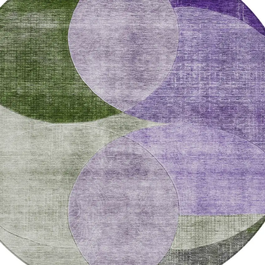 8' Lavender Purple And Green Round Geometric Washable Indoor Outdoor Area Rug Photo 5
