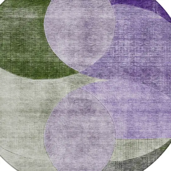 8' Lavender Purple And Green Round Geometric Washable Indoor Outdoor Area Rug Photo 5