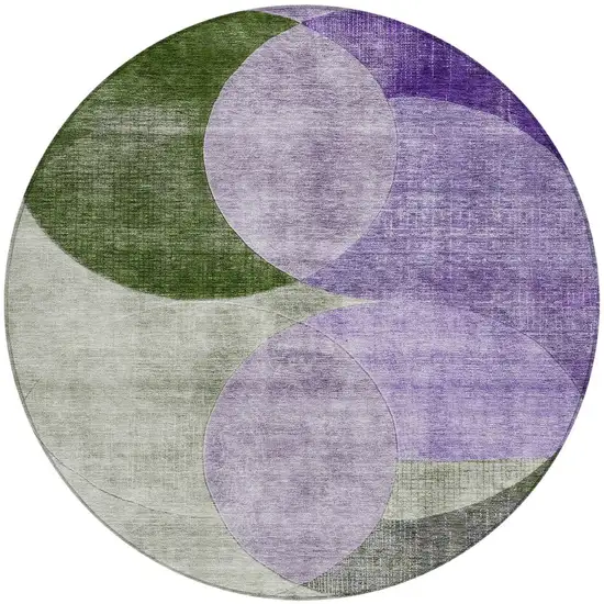 8' Lavender Purple And Green Round Geometric Washable Indoor Outdoor Area Rug Photo 6