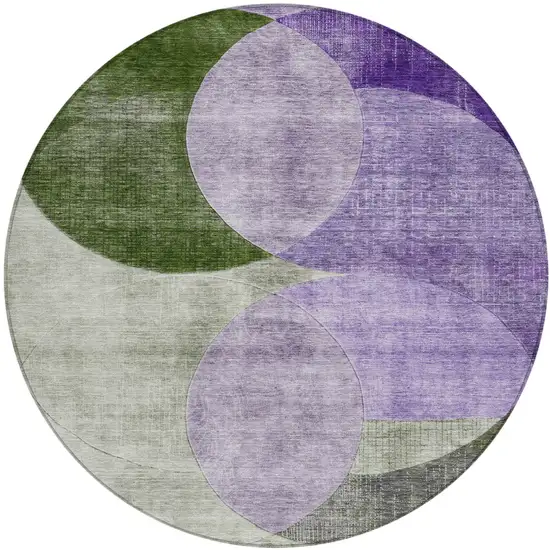8' Lavender Purple And Green Round Geometric Washable Indoor Outdoor Area Rug Photo 2