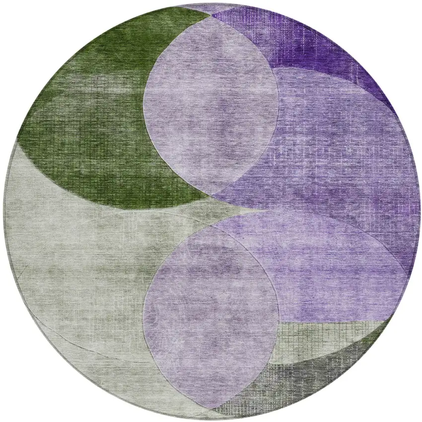 8' Lavender Purple And Green Round Geometric Washable Indoor Outdoor Area Rug Photo 2