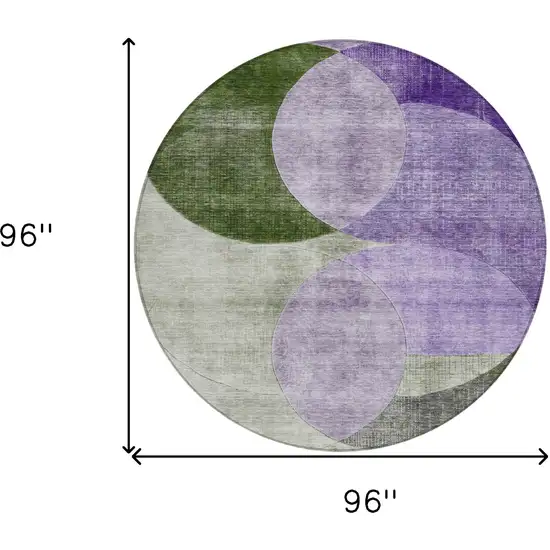8' Lavender Purple And Green Round Geometric Washable Indoor Outdoor Area Rug Photo 9