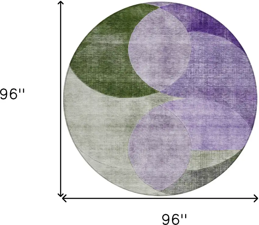 8' Lavender Purple And Green Round Geometric Washable Indoor Outdoor Area Rug Photo 9
