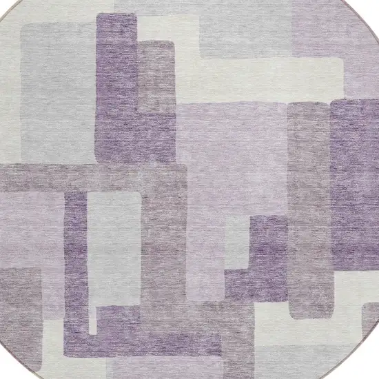 8' Lavender Purple And Ivory Round Abstract Washable Indoor Outdoor Area Rug Photo 4