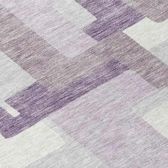 8' Lavender Purple And Ivory Round Abstract Washable Indoor Outdoor Area Rug Photo 8