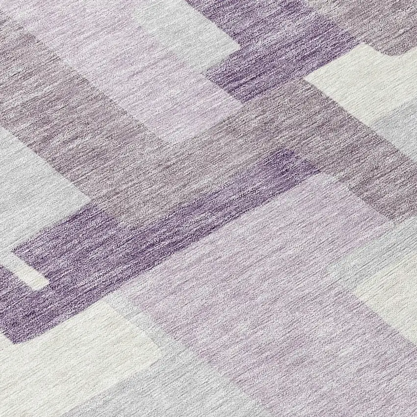 8' Lavender Purple And Ivory Round Abstract Washable Indoor Outdoor Area Rug Photo 8