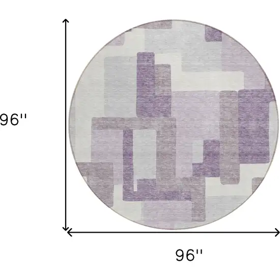 8' Lavender Purple And Ivory Round Abstract Washable Indoor Outdoor Area Rug Photo 3