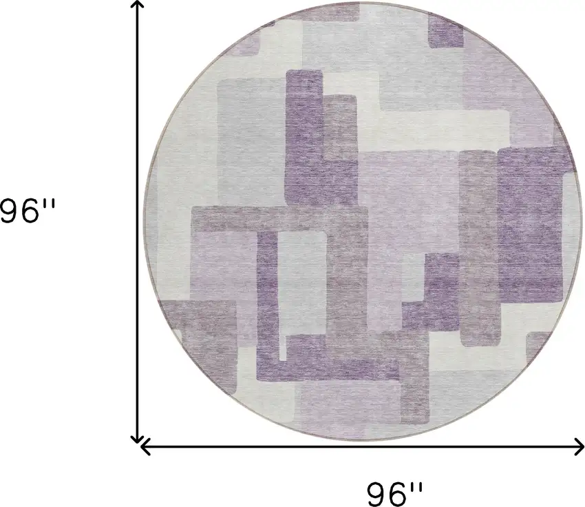 8' Lavender Purple And Ivory Round Abstract Washable Indoor Outdoor Area Rug Photo 3