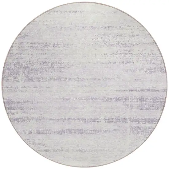 8' Lavender Purple And Ivory Round Abstract Washable Indoor Outdoor Area Rug Photo 5