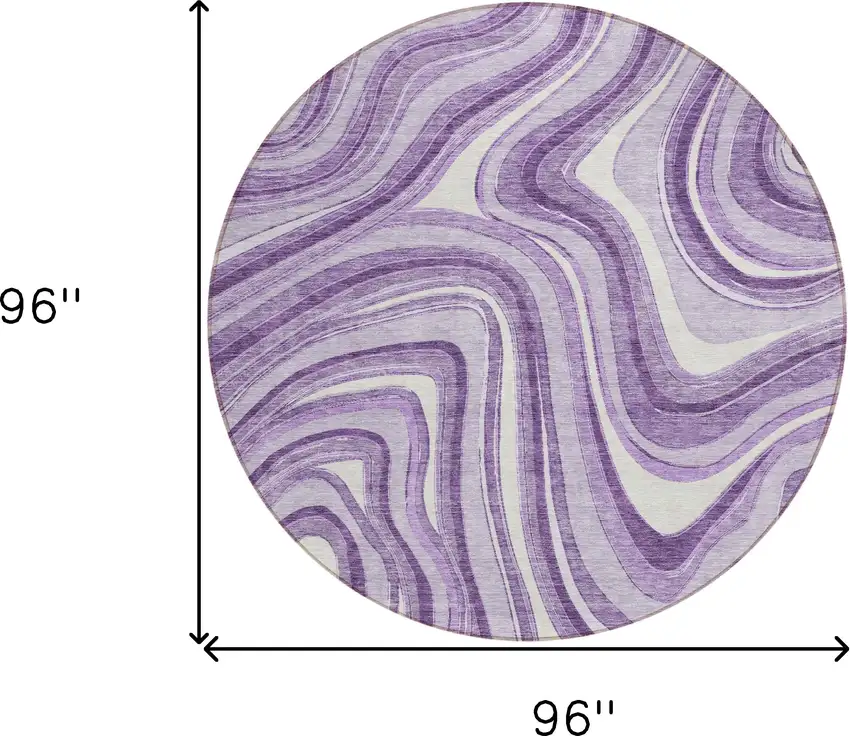 8' Lavender Purple And Ivory Round Abstract Washable Indoor Outdoor Area Rug Photo 8