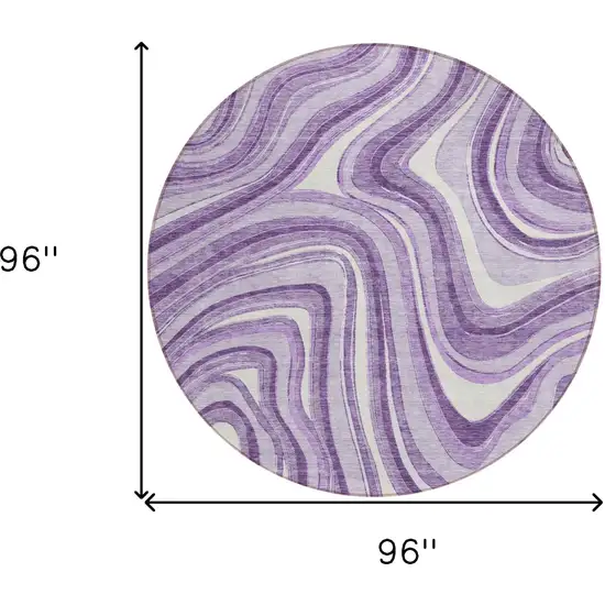 8' Lavender Purple And Ivory Round Abstract Washable Indoor Outdoor Area Rug Photo 8