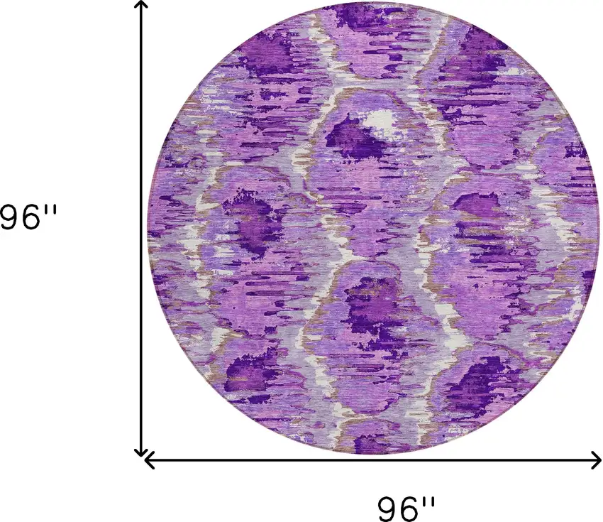 8' Lavender Purple And Ivory Round Abstract Washable Indoor Outdoor Area Rug Photo 9