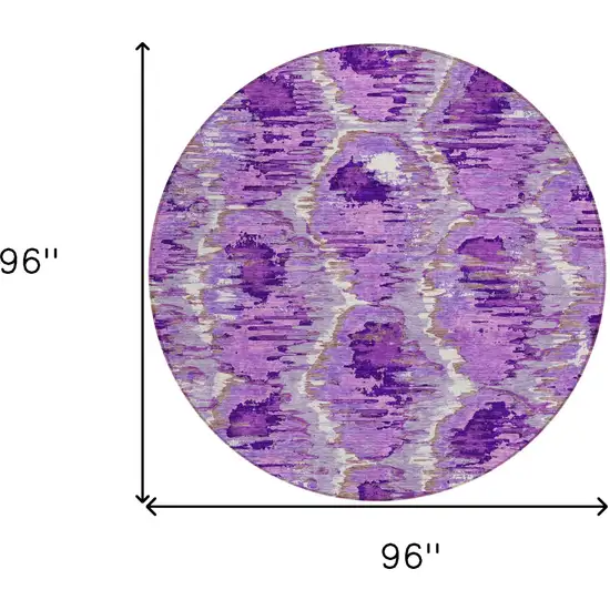 8' Lavender Purple And Ivory Round Abstract Washable Indoor Outdoor Area Rug Photo 9