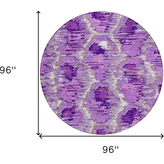 8' Lavender Purple And Ivory Round Abstract Washable Indoor Outdoor Area Rug Photo 9