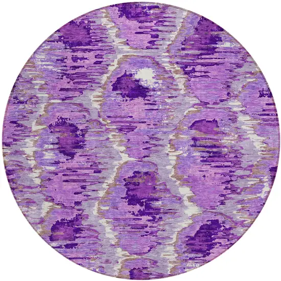 8' Lavender Purple And Ivory Round Abstract Washable Indoor Outdoor Area Rug Photo 2