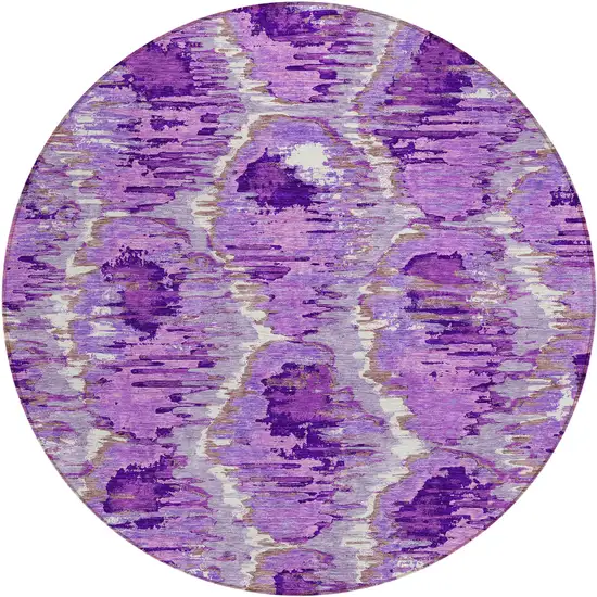 8' Lavender Purple And Ivory Round Abstract Washable Indoor Outdoor Area Rug Photo 2