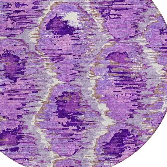 8' Lavender Purple And Ivory Round Abstract Washable Indoor Outdoor Area Rug Photo 5