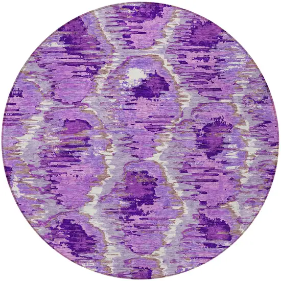 8' Lavender Purple And Ivory Round Abstract Washable Indoor Outdoor Area Rug Photo 6