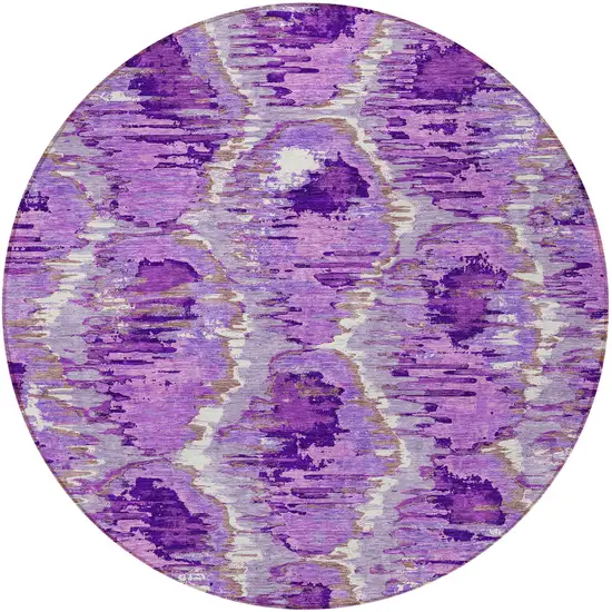 8' Lavender Purple And Ivory Round Abstract Washable Indoor Outdoor Area Rug Photo 6