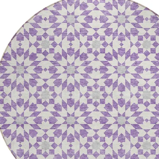 8' Lavender Purple And Ivory Round Floral Medallion Washable Indoor Outdoor Area Rug Photo 5