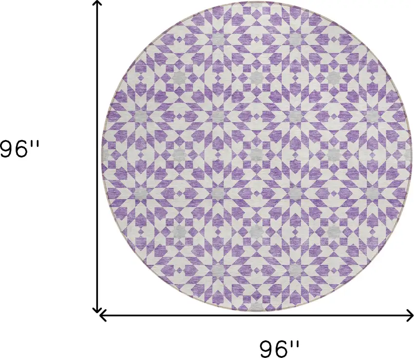 8' Lavender Purple And Ivory Round Floral Medallion Washable Indoor Outdoor Area Rug Photo 9