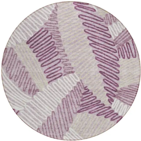 8' Lavender Purple And Ivory Round Floral Washable Indoor Outdoor Area Rug Photo 6