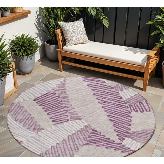 8' Lavender Purple And Ivory Round Floral Washable Indoor Outdoor Area Rug Photo 1