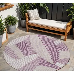 Photo of 8' Lavender Purple And Ivory Round Floral Washable Indoor Outdoor Area Rug