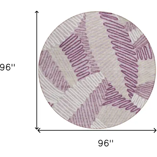8' Lavender Purple And Ivory Round Floral Washable Indoor Outdoor Area Rug Photo 3