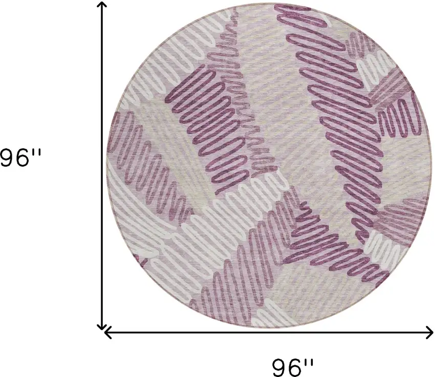 8' Lavender Purple And Ivory Round Floral Washable Indoor Outdoor Area Rug Photo 3