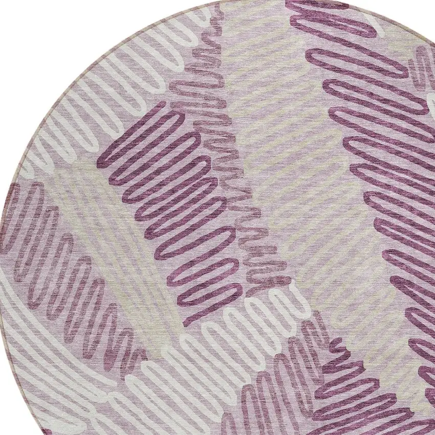 8' Lavender Purple And Ivory Round Floral Washable Indoor Outdoor Area Rug Photo 5