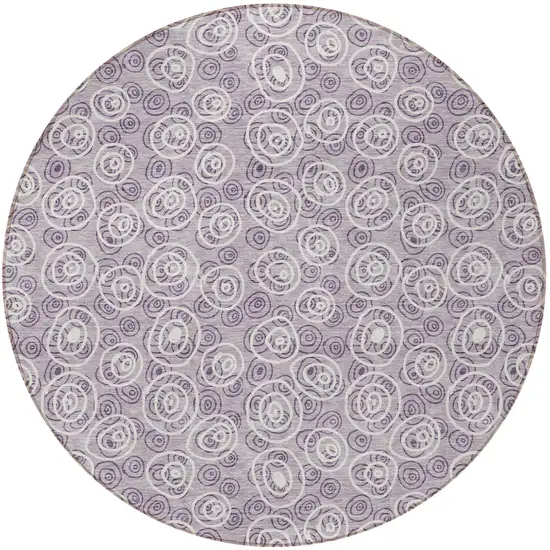 8' Lavender Purple And Ivory Round Geometric Washable Indoor Outdoor Area Rug Photo 5