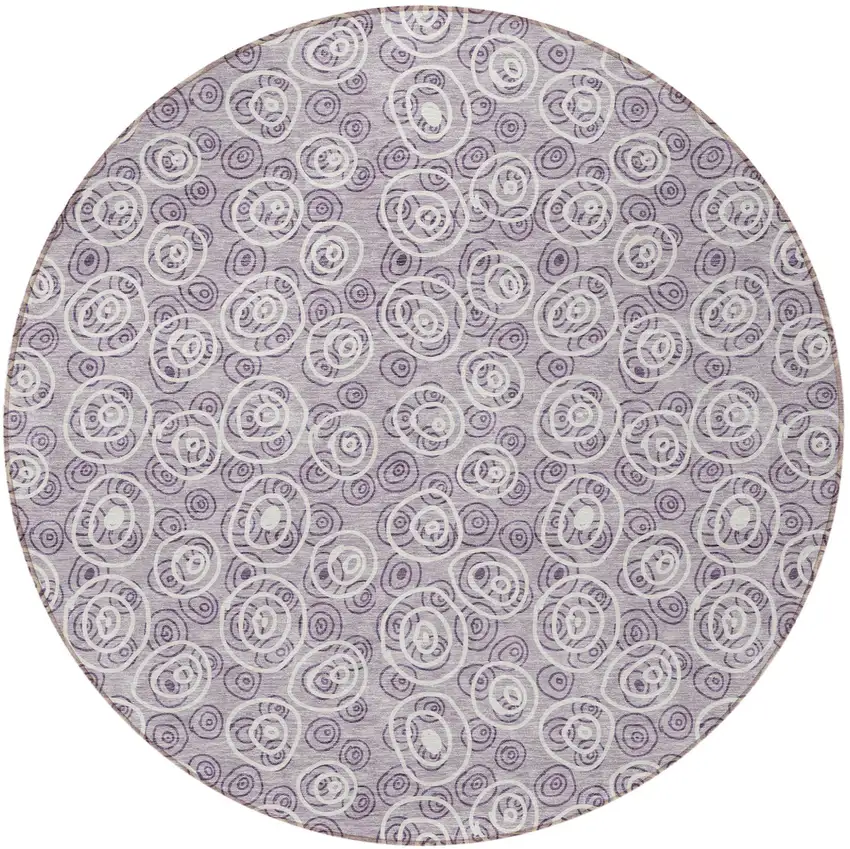 8' Lavender Purple And Ivory Round Geometric Washable Indoor Outdoor Area Rug Photo 5