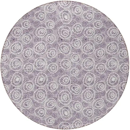 8' Lavender Purple And Ivory Round Geometric Washable Indoor Outdoor Area Rug Photo 5