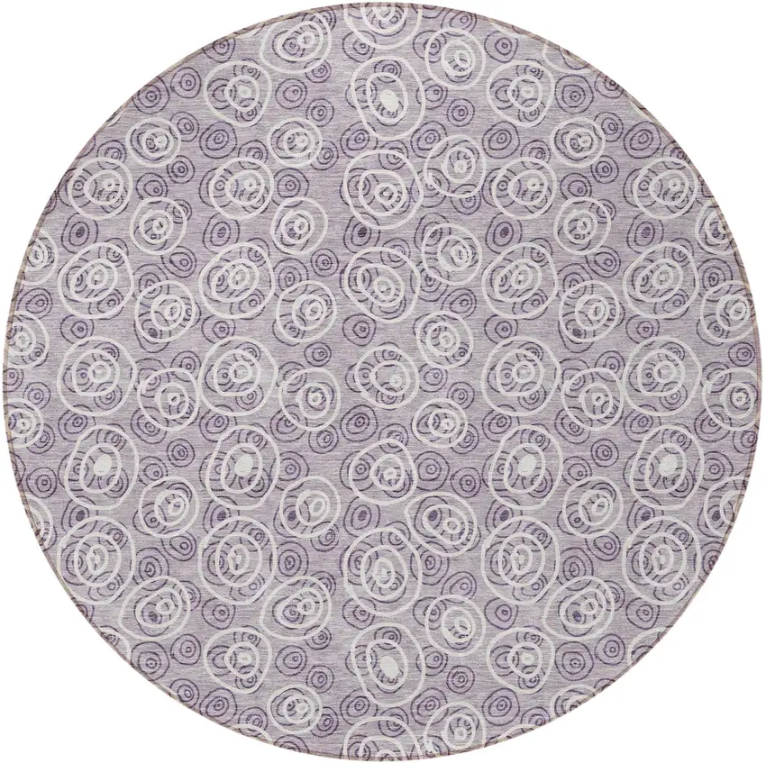 8' Lavender Purple And Ivory Round Geometric Washable Indoor Outdoor Area Rug Photo 5