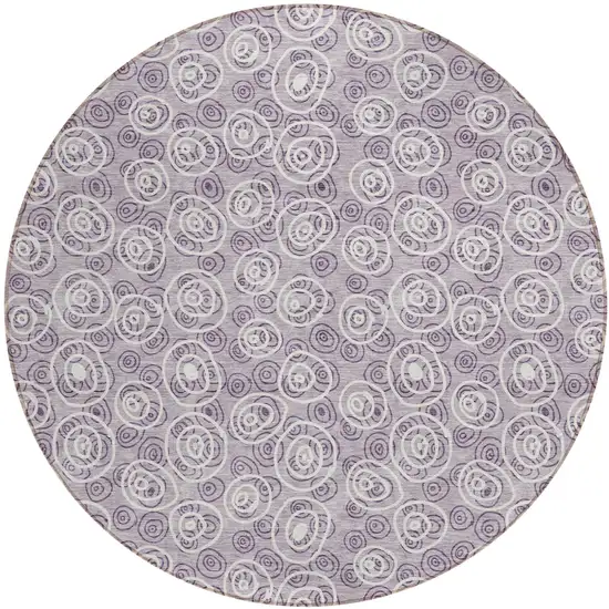 8' Lavender Purple And Ivory Round Geometric Washable Indoor Outdoor Area Rug Photo 2