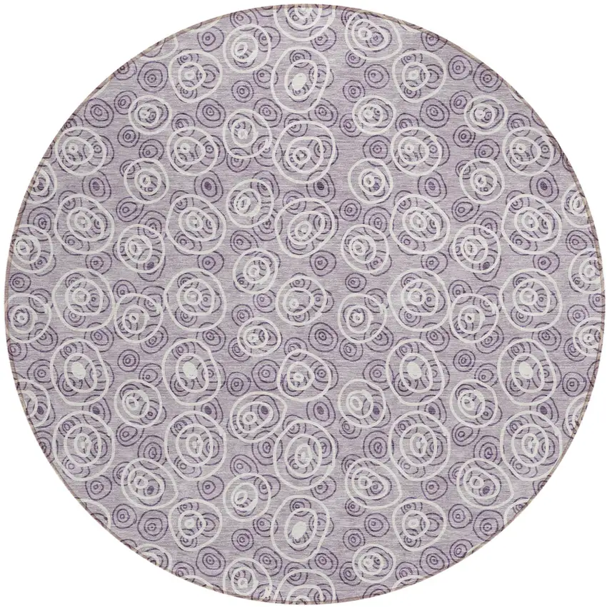 8' Lavender Purple And Ivory Round Geometric Washable Indoor Outdoor Area Rug Photo 2