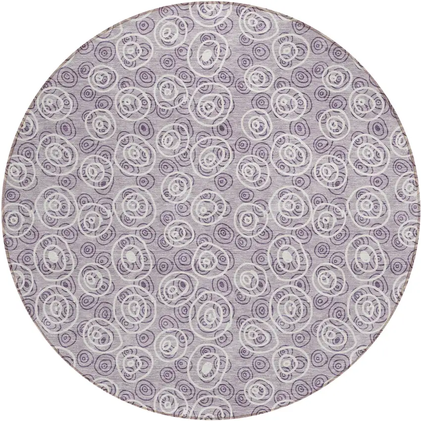 8' Lavender Purple And Ivory Round Geometric Washable Indoor Outdoor Area Rug Photo 2