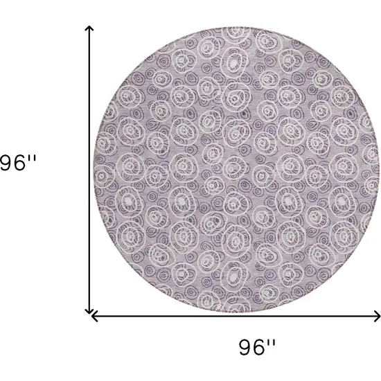 8' Lavender Purple And Ivory Round Geometric Washable Indoor Outdoor Area Rug Photo 8