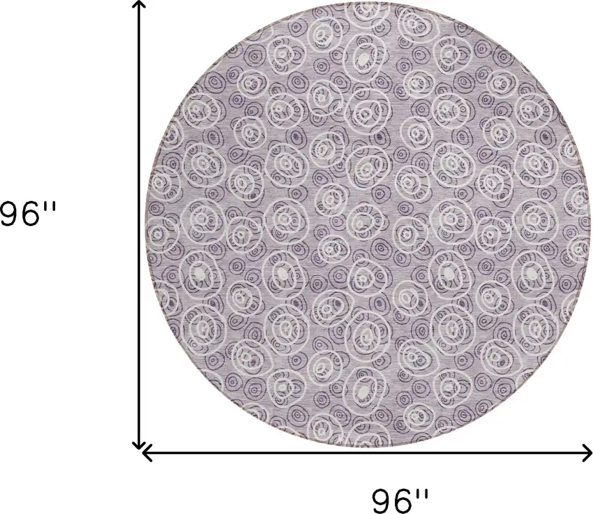 8' Lavender Purple And Ivory Round Geometric Washable Indoor Outdoor Area Rug Photo 8