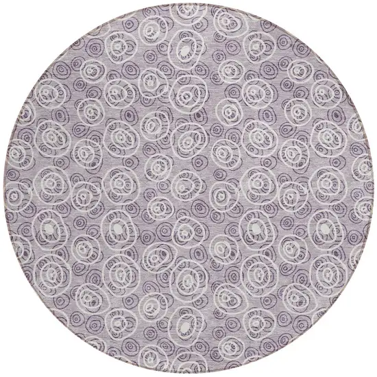 8' Lavender Purple And Ivory Round Geometric Washable Indoor Outdoor Area Rug Photo 4